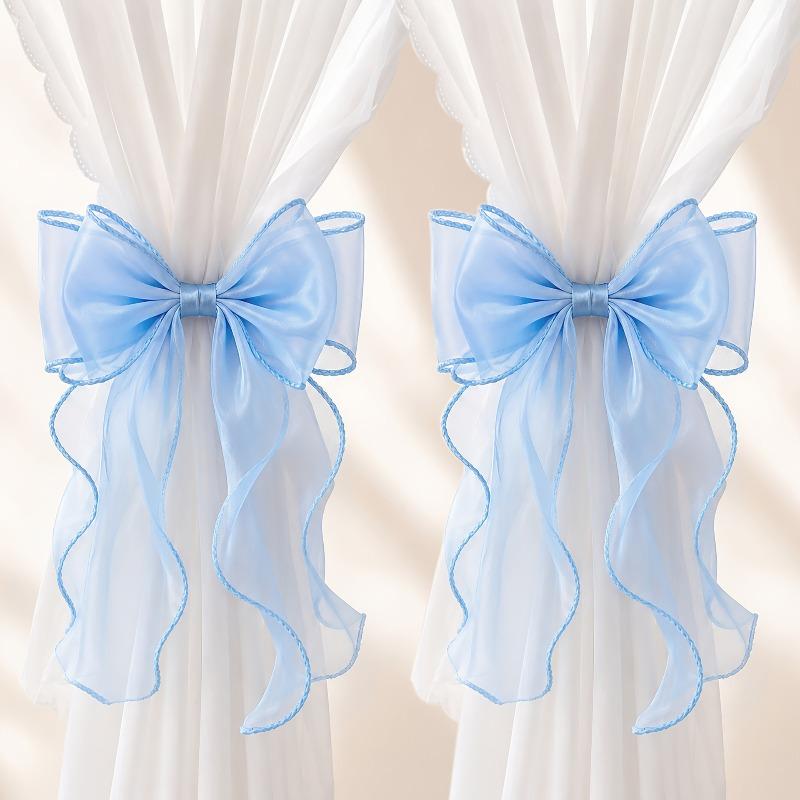 French Bow Curtain Tie, Pink and Blue Gauze Curtain Decoration, Ribbon, Living Room, Bedroom, Princess Style, Tie Rope, Wedding Decoration