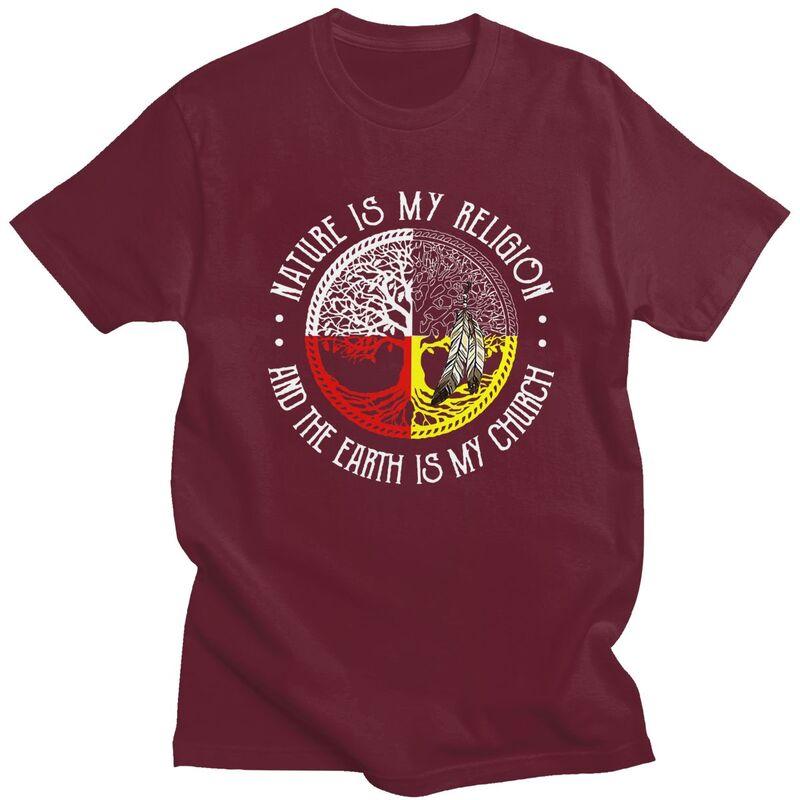 Men Nature Is My Religion And The Earth Is My Church T Shirt 100 Cotton Colthing Leisure Novelty Creative Graphics Tee Tops