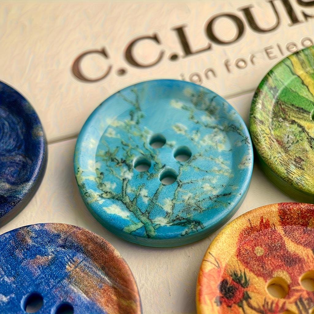 Conjunto de 5 peças Botões Decorativos Grandes de 30mm, Apresentando Pinturas a Óleo de Van Gogh e Monet, Um de Cada Tipo, Usados para Roupas Cachecóis, Bolsas