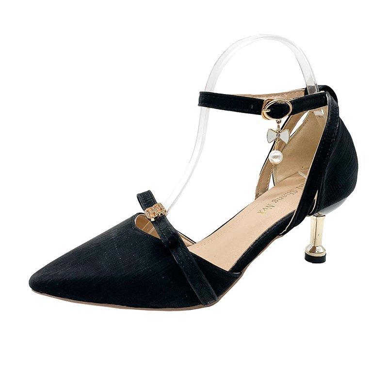 Fashion Shoes Female 2024 Ankle-wrap Women's High Heels Brand Dress Pumps Women Bow Tie Pointed Toe Pearl Buckle Strap High Heels Sandal