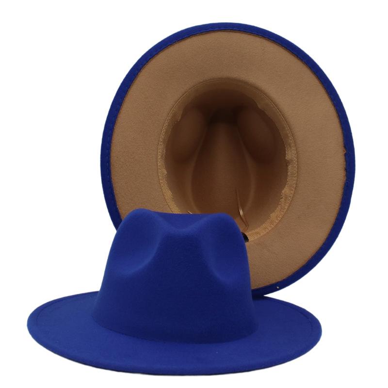 Men Fedoras Unisex Patchwork Fedora Hat Women's Two-color Wide Brim Jazz Top Hat Autumn Winter British Retro Panama Hat Cap