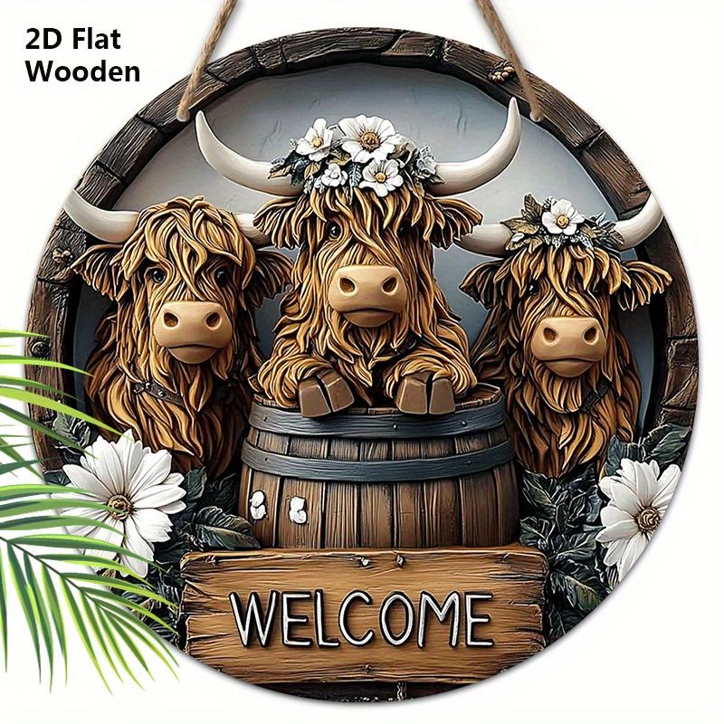 

Ретро Деревянная Приветственная Табличка с Дизайном Шотландского Нагорья - Деревенская Декоративная Табличка для Фермерского Дома, Входной Двери, Украшения для Стада 20cm/7.87in коричневый