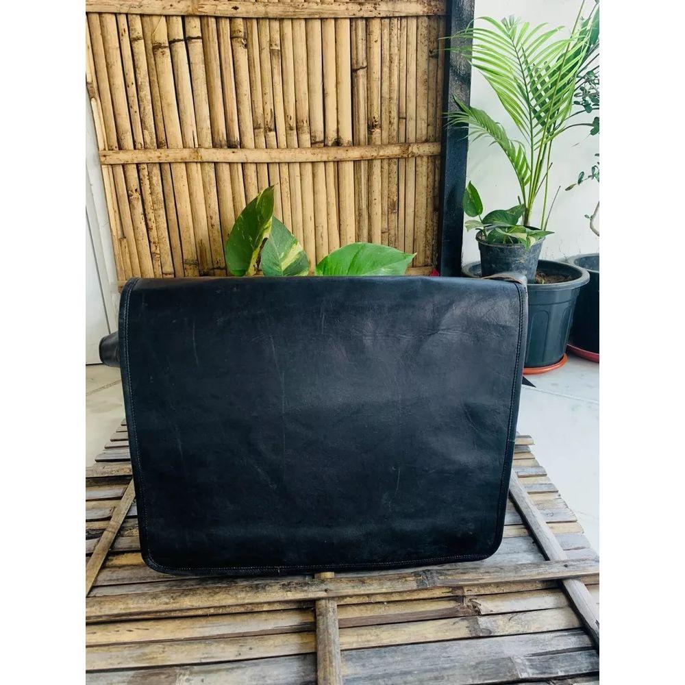 Men Real Goat Leather Vintage Messenger Shoulder Handmade Leather Black Bag ( Free Gifts Backpack Brown Leather Bag Size - 10 X 13 X 4 In )