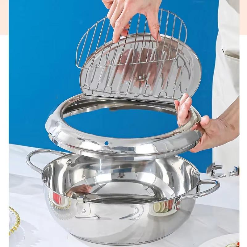 Stainless Steel Fryer 1PC Household Double Bottom Oil Saving Temperature Control Gas Induction Cooker Special Kitchen Supplies