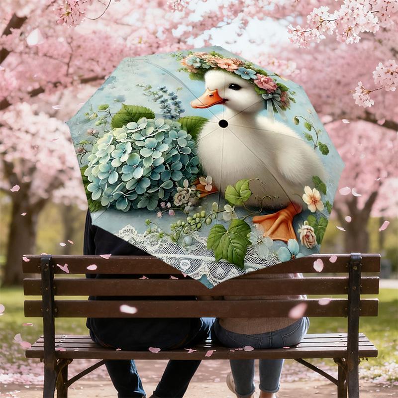 1PC Duckling Flowers Umbrella-8-Rib Reinforced Portable Folding Travel Suitable for All Seasons Outdoor Daily Use-H0324