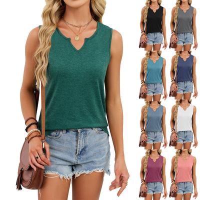 Women's Fashion Color V-neck Sleeveless Casual T-shirt Vest Top