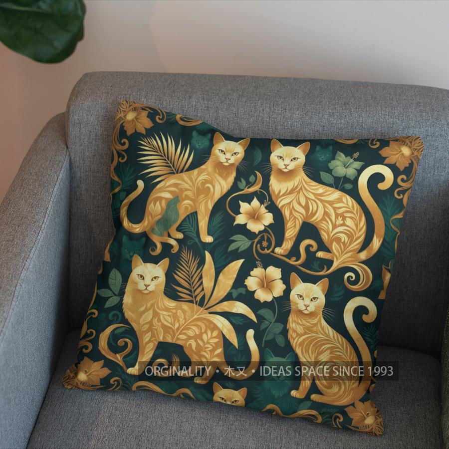 2D Cute Cats On Branch Floral Pillow Cover Pattern Cushion Cover Suitable For Sofa Bedroom Car Pillow Cover