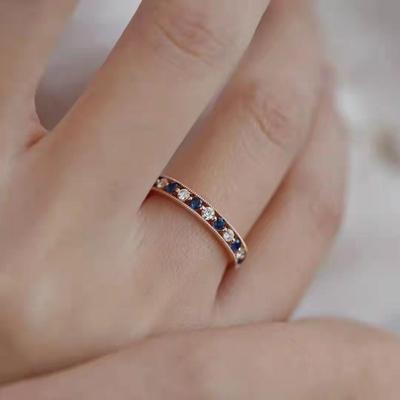 Original Designer Dual Color White Blue Crystal Rings for Women Simple Light Luxury Single Row Ring Banquet Jewelry Accessories