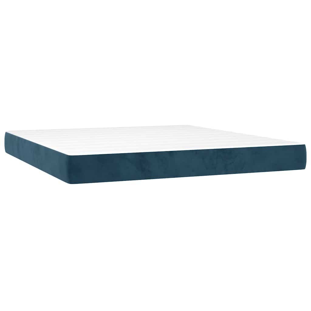 Box Spring Bed with Mattress & LED Dark Blue 160x200 cm Velvet