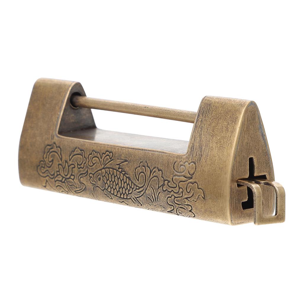 1Set Retro Horizontal Opening Lock Vintage Engraved Chinese Style Padlock for Wooden Box Jewelry Cabinet Drawer