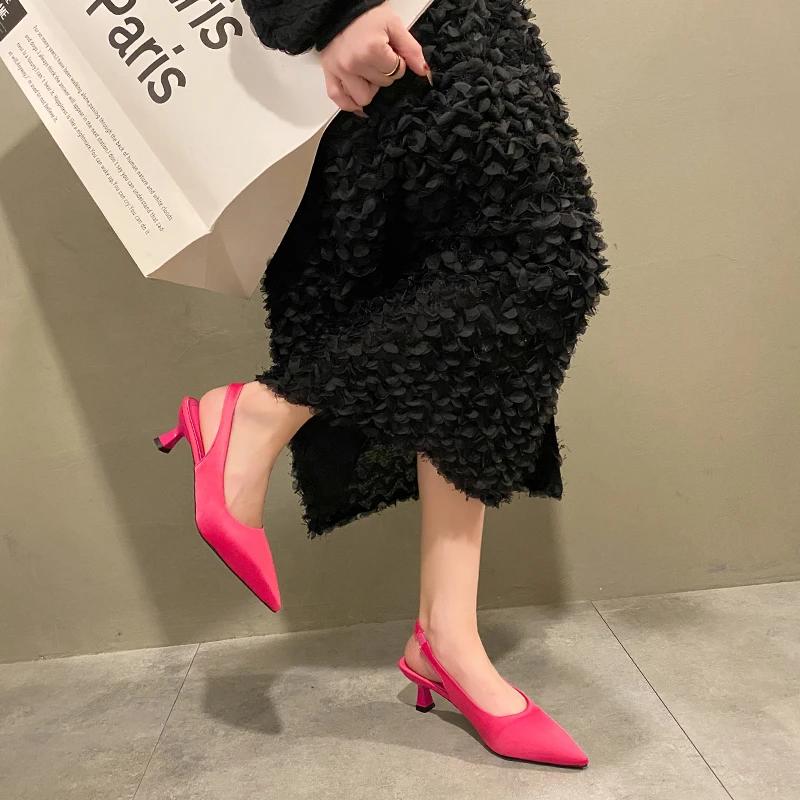 Women's Medium Heel Sandals Pointed Toe Thin Heels Leaking Heel Shoes for Women Fashion Dress Party One Kick Sandalias De Mujer