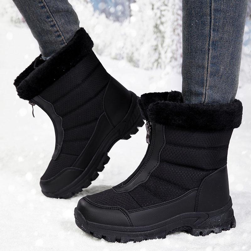 Women Warm Fleece Lined Snow Boots  Non-slip Rubber Sole Zipper Design Easy To Wear Suitable for Daily Walking in Cold Weather