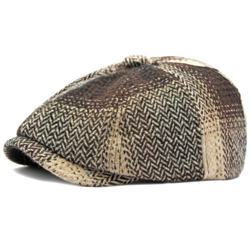 

HT4184 Berets Autunm Winter Hats for Men Women Vintage Plaid Artist Painter Octagonal Beret Hat Male Female Beret Cap 55-59cm Adjustable кавовий