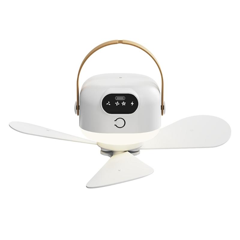 

USB Rechargeable Hanging Fan With Remote 3 Speed Setting Quiet Operation LED Light For Camping Tents Outdoor Bedrooms 1