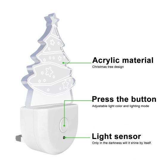 Night Light Christmas Tree Shape Projection 3D Effect Energy-saving Plug-Play LED Nightlight Holiday Decor