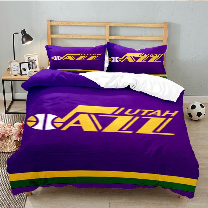Jazz Basketball Team Bedding Set 3pcs, High Quality Bedding Set Including 1pc Duvet Cover And 2pcs Pillowcases for Bedroom, Dormitory Gift