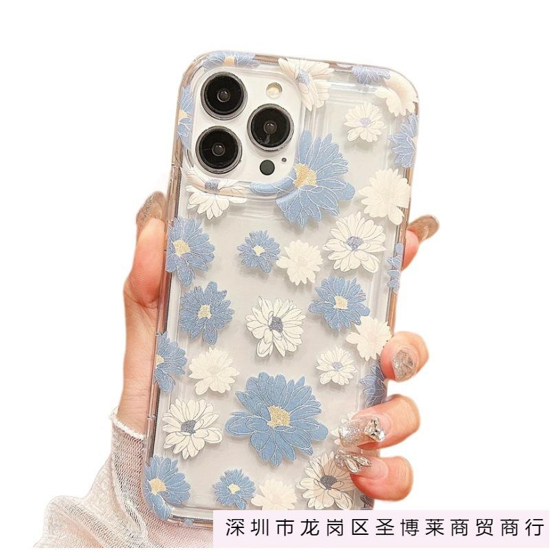 Blue and white flower for apple 16/15/14/13/12promax shock absorber airbag mobile phone case iphone11 soft 78