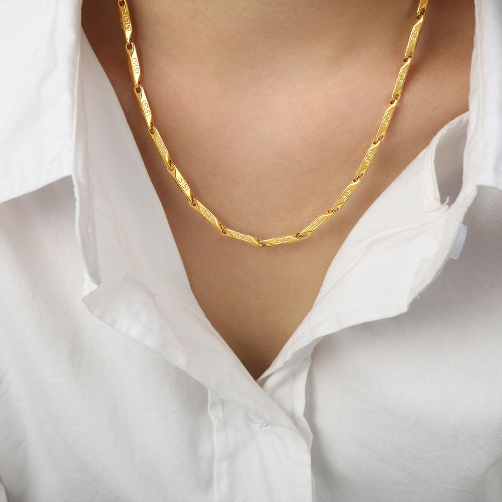 Light Luxury Gold And Steel Color Matching Bamboo Joint Geometric Texture Necklace Titanium Steel Personality Temperament Clavicle Chain