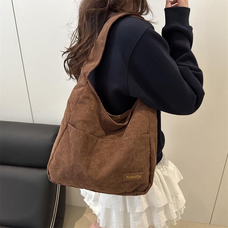 New Trendy Corduroy Top Handle Bag Women Large Capacity Shoulder Bag Fashi Casual Texture Versatile Crossbody Commuting Bag