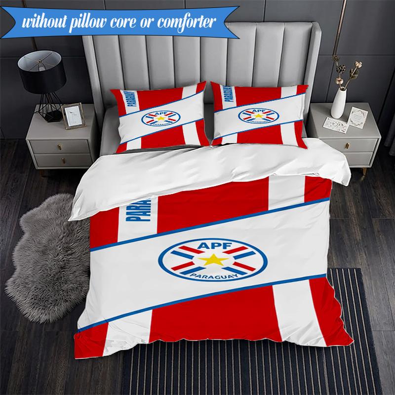 3PCS Paraguay Football Federation Emblem Bedding Set 2D Printing (Includes 1 Duvet Cover + 2 Pillowcases Coreless), Bedroom decor,Fan gift