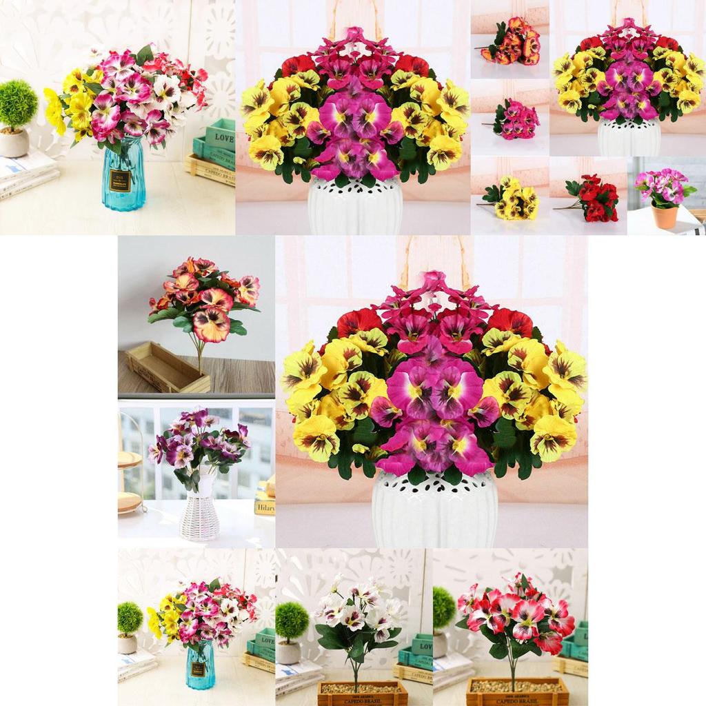 Luxuriöser künstlicher 10-köpfiger künstlicher Stiefmütterchen-Seidenblumenstrauß für Heim- und Hochzeitsdekoration