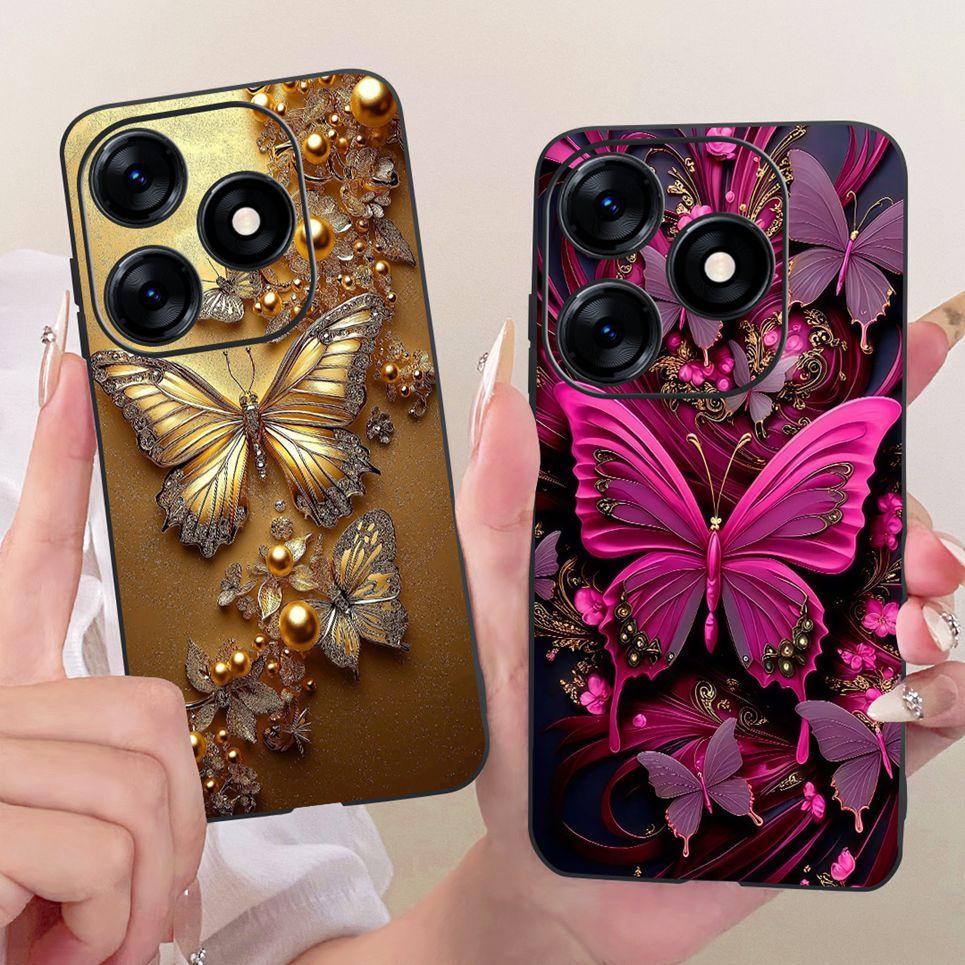 Für Tecno Spark 10 10C 10 Pro 4G KI7 KI5m Handyhülle Bunte Schmetterlingsblume Damen Girly Weiche Silikonhülle Mattes Rückcover