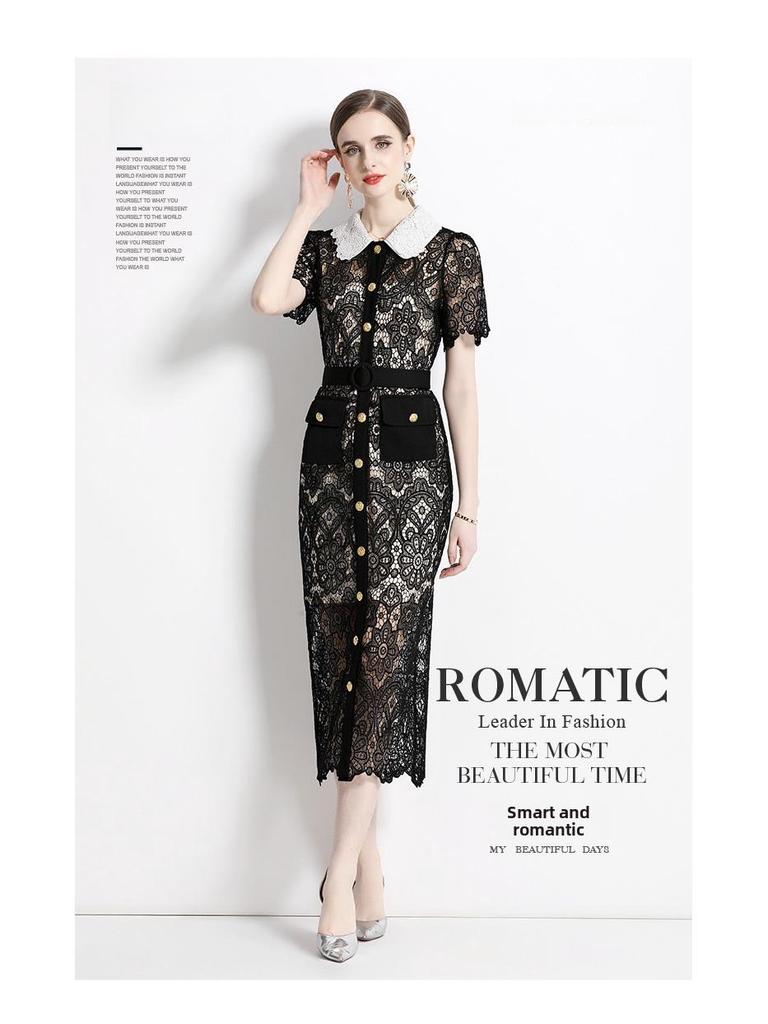 Elegant Slim Fit Goddess Dress with Lace Design