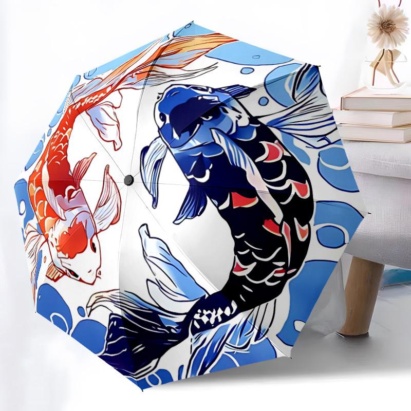 1pc Koi Fish Yin Yang Automatic Opening/closing umbrella, Reinforced 8-Rib Construction, Compact Travel Umbrella yy250808151