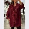 2024 V-neck Chiffon Long Sleeve Mid-length Shirt with Sequin Patchwork for Women