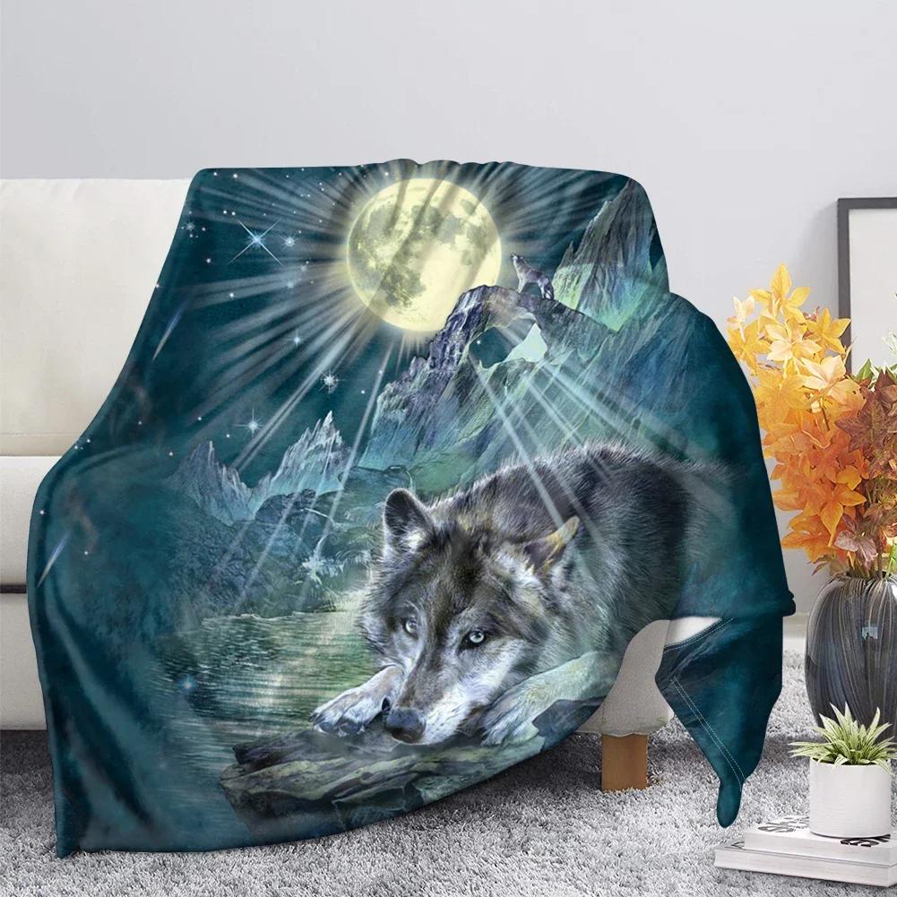 Print  Wolf Pattern King Queen Size All Super Soft Lightweight Blanket for Bed SofaWarm