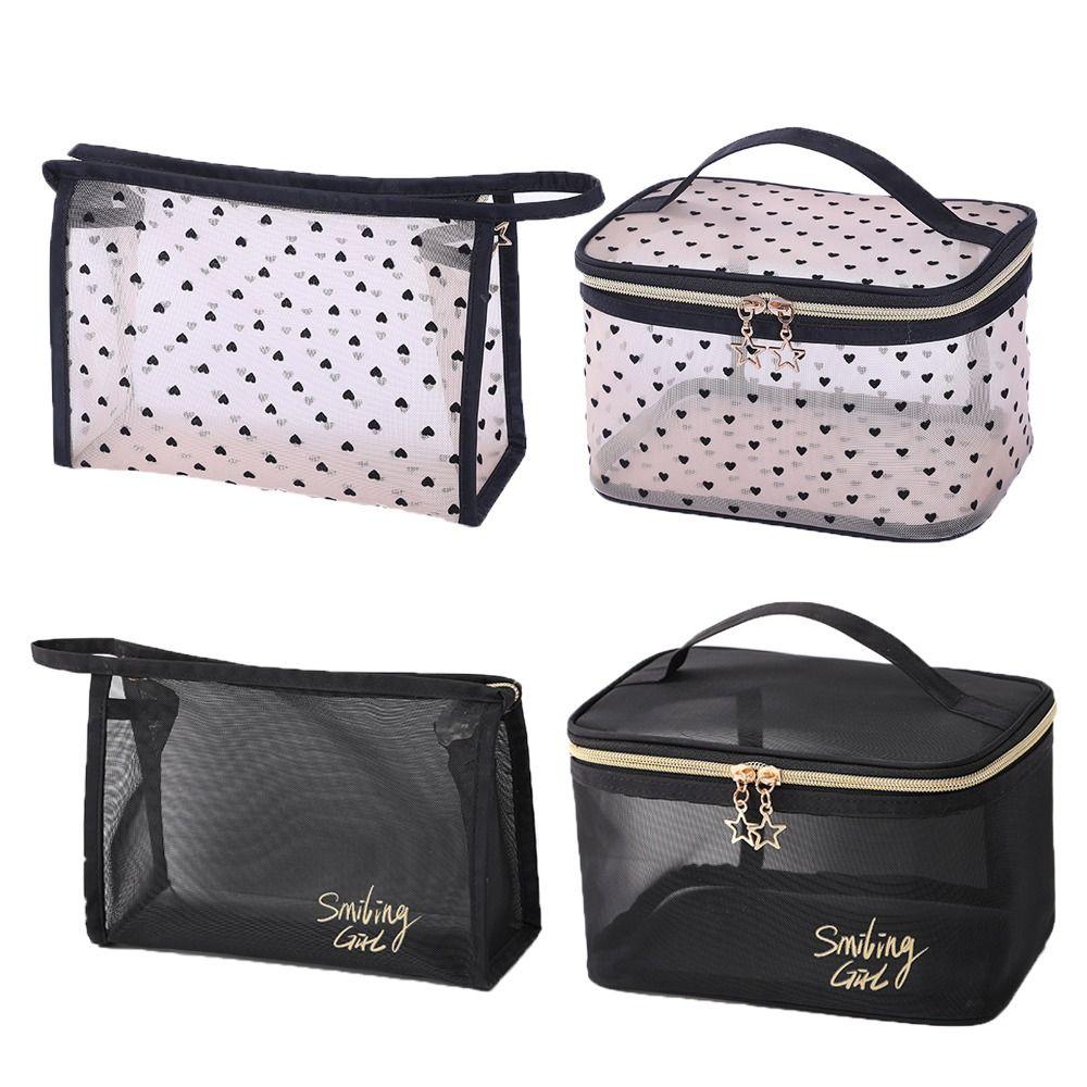 

Women Transparent Black Love Toiletries Organizer Zipper Storage Case Makeup Bag Mesh Cosmetic Bag