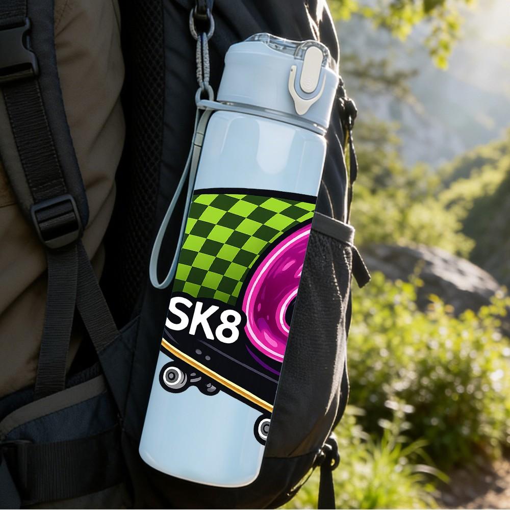 1PC Skateboard Six Number Logo 750ml Color Plastic Sports Water Bottle Leakproof Flip Straw Lid Suitable for Sports Office Home Use