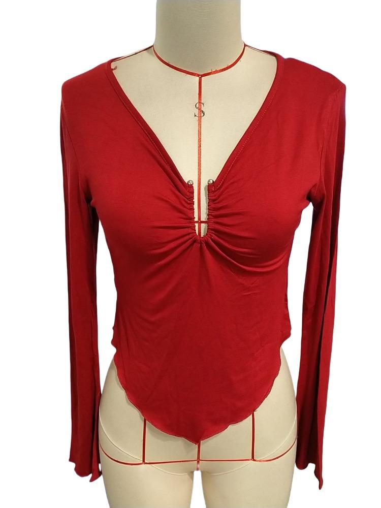 Autumn Winter Solid Slim Base Layer T Shirt Long Sleeve Shirt Women's Sexy V Neck Fashion Daily Basic Office Lady Casual Slim Fit Ladies Elegant Top