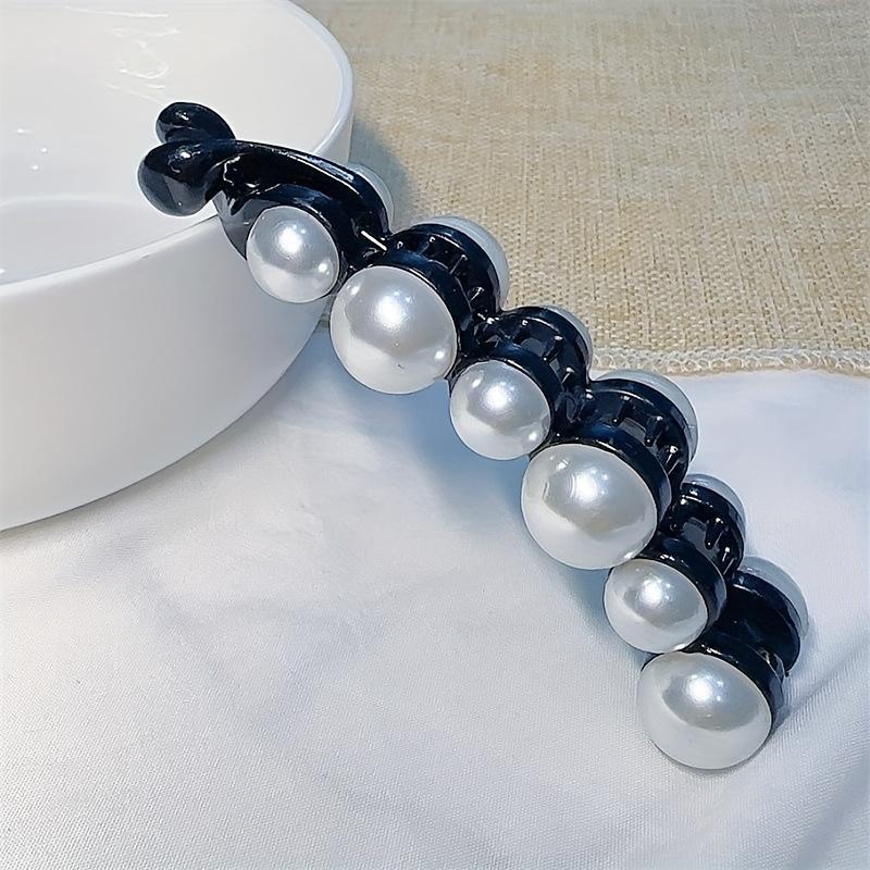 

1 шт. Элегантная заколка для волос в форме банана с искусственным жемчугом - Идеальный подарок на День святого Валентина, Прекрасно подходит для стильных высоких причесок и причесок «полупучок» чёрный