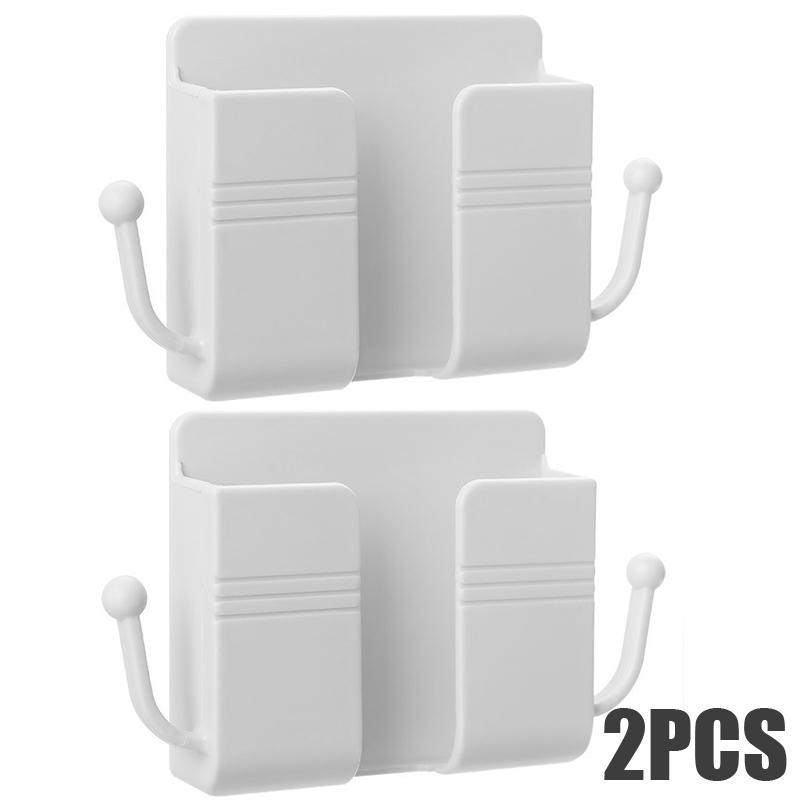 4/2/1pcs Wall Mounted Mobile Phone Holder Multifunction Holder Remote Control Storage Box Charger Hook Cable Charging Dock Stand