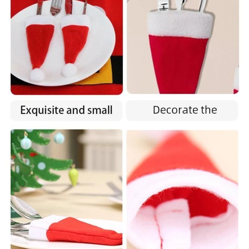 1/3/5/10/20/50/100PCS Christmas Decoration Tableware Holder Bag Christmas Hat Fork Knife Cutlery Bag Xmas Home Kitchen Decor Ornament Navidad New Year