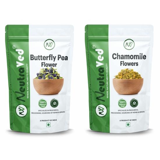 NeutraVed Combo Chamomile 50g + Blue Butterfly Pea 50g Flowers Herbal Tea - 100g