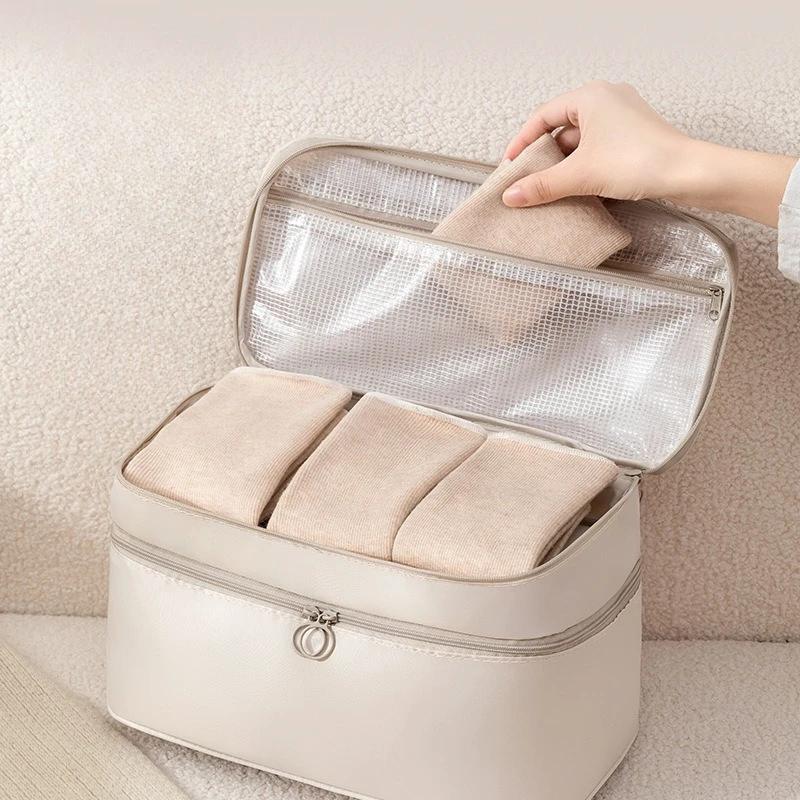 Dwupoziomowy organizer podróżny 3 w 1: Torba do przechowywania biustonoszy/bielizny/skarpet o dużej pojemności, przenośna i kompaktowa