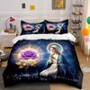 Praying Woman with Purple Rose Bedding Duvet Cover Set (1*Duvet Cover 2*Pillowcases, Without Duvet Insert)