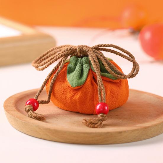 Liten persimonformad myntpåse Mini dragskopåse Bomullslinneplånbok Söt fruktdesign Väskpåse Gåvor till flickor Kvinnor