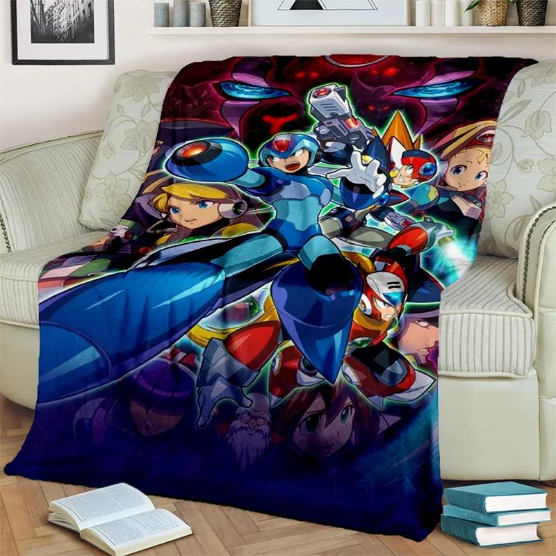 Koc Kreskówkowy Retro Gry Megaman Rockman, Miękki Koc do Rzucania do Domu Sypialni Łóżka Sofy Pikniku Podróży Biura Koc Okrywowy dla Dzieci