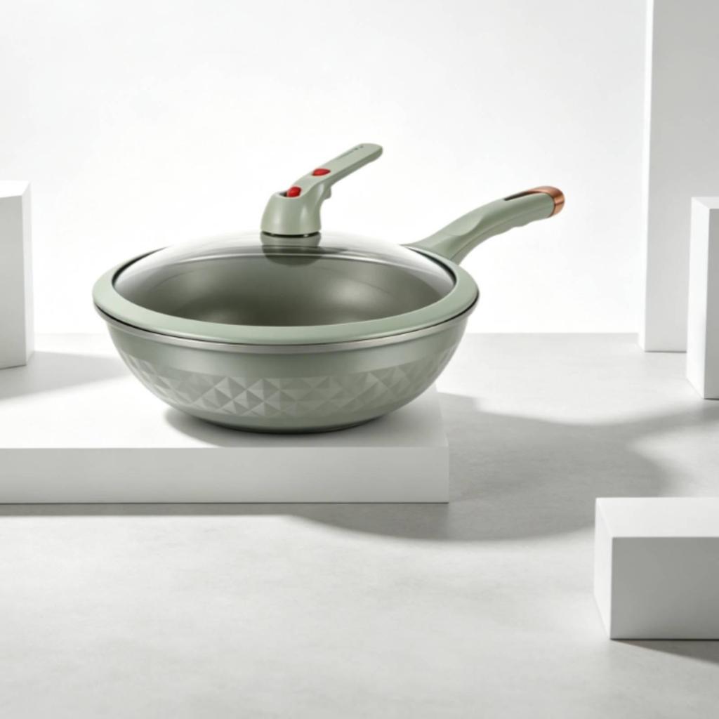 Wok with Glass Lid Nonstick Pan Stir Fry for Induction Cooktop,