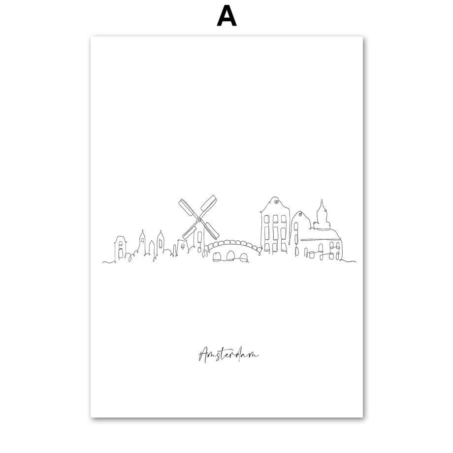 Paris New York London Sydney Taj Mahal Line Wall Art Print Canvas Painting Nordic Poster Modern Decor Picture For Living Room