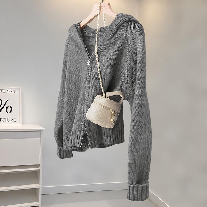 

Women s Loose-Fit Hooded Zip Sweater One Size