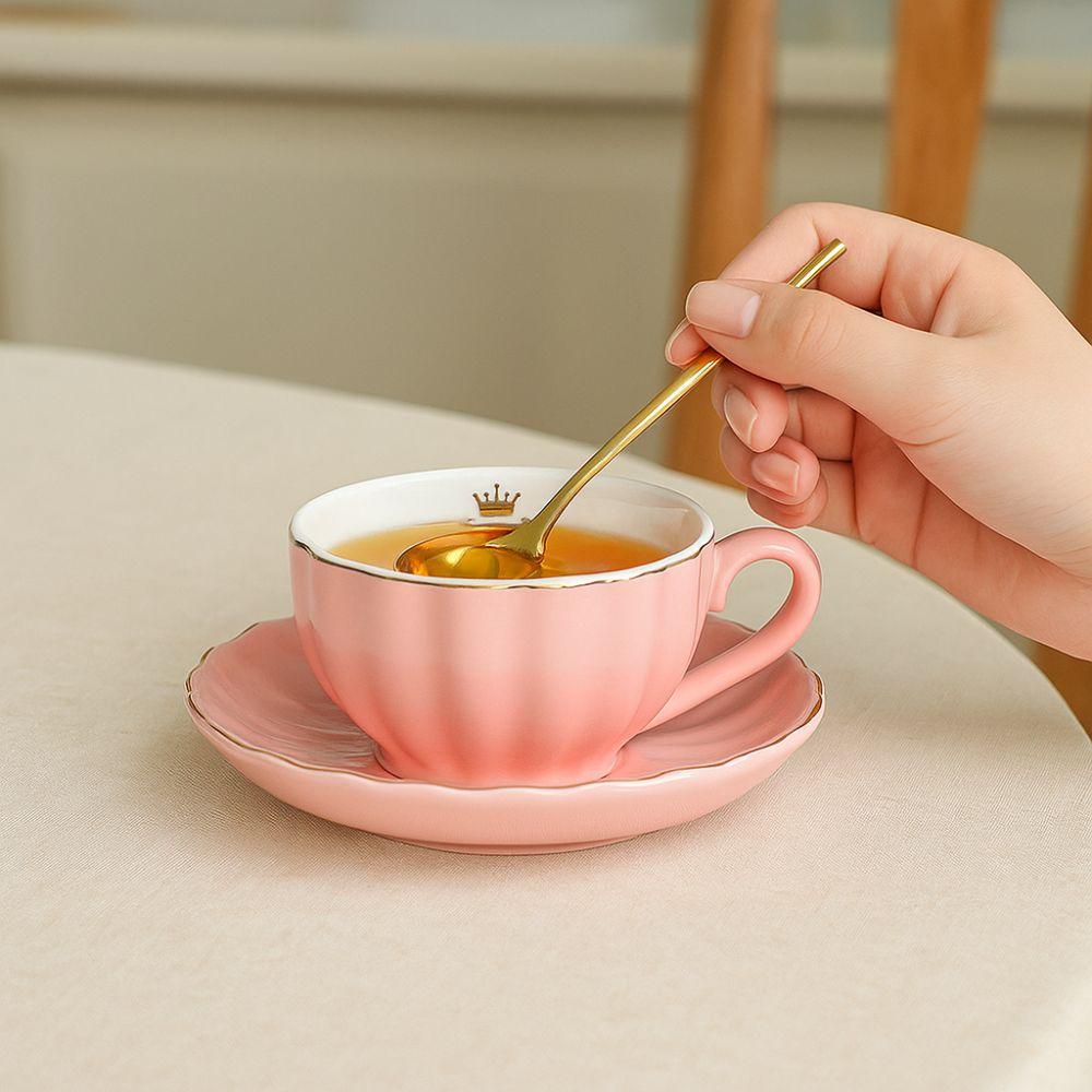Ceramic Pumpkin Coffee Cup Light Luxury Tea Cups Coffee Cup Spoon Plate Set  For Home Office