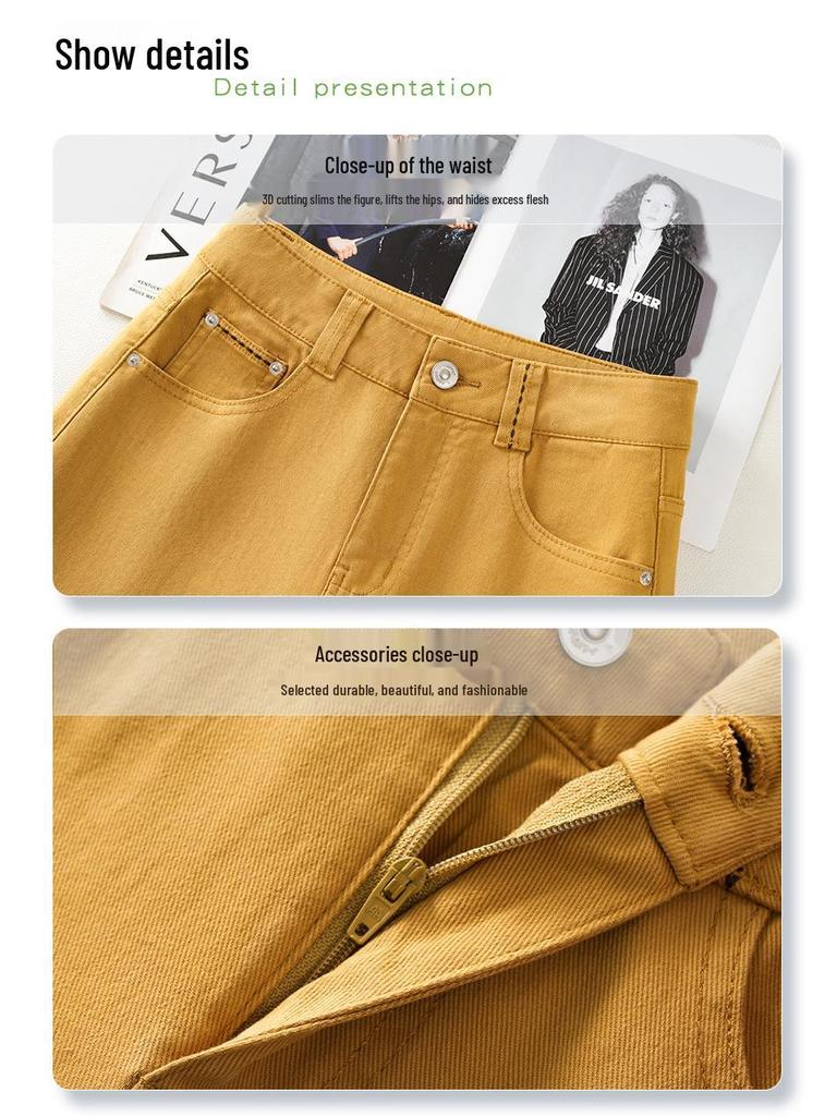 2025 Women's High-Waisted Yellow Wide-Leg Jeans: Slimming, Straight-Leg, Floor-Length, Spring Collection