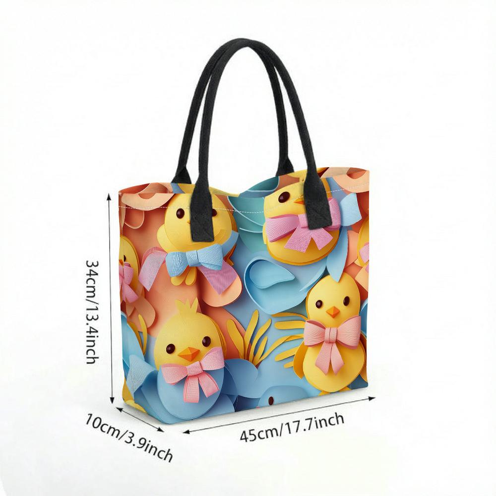 Cute Cartoon Chick Print Tote Bag Fashion Large Capacity Casual Handbag for Daily Use