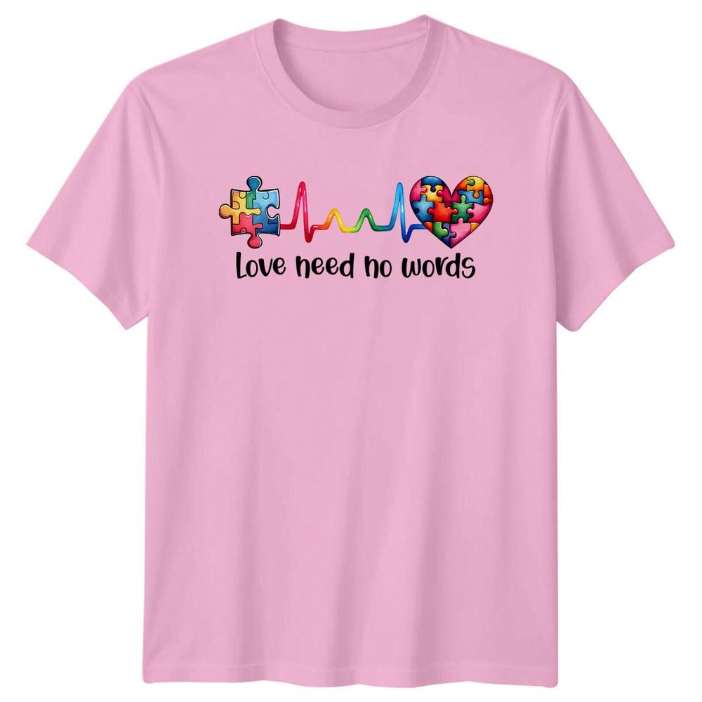 Autism Awareness Love Need No Words Puzzle Heartbeat Graphic TShirt