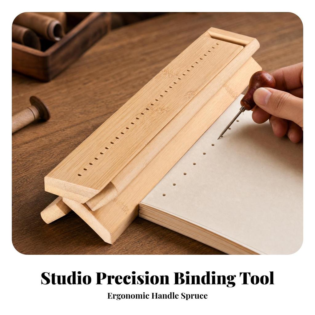 Natural Wood Bookbinding Guide with Awl Easy-to-Use for DIY Stationery Makers