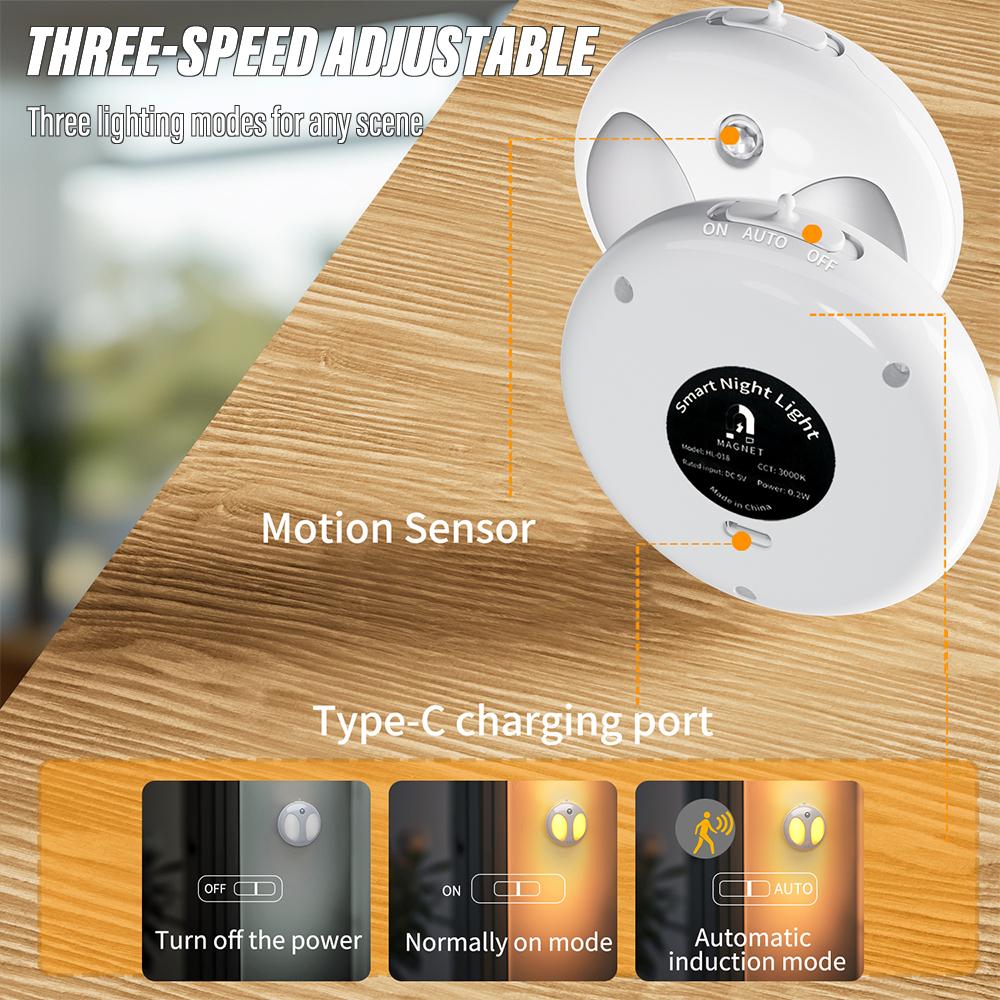 Smart LED Motion Sensor Night Light 1/2 Piece Rechargeable Motion Sensor Night Light Magnetic Wall Mount Three Light Modes